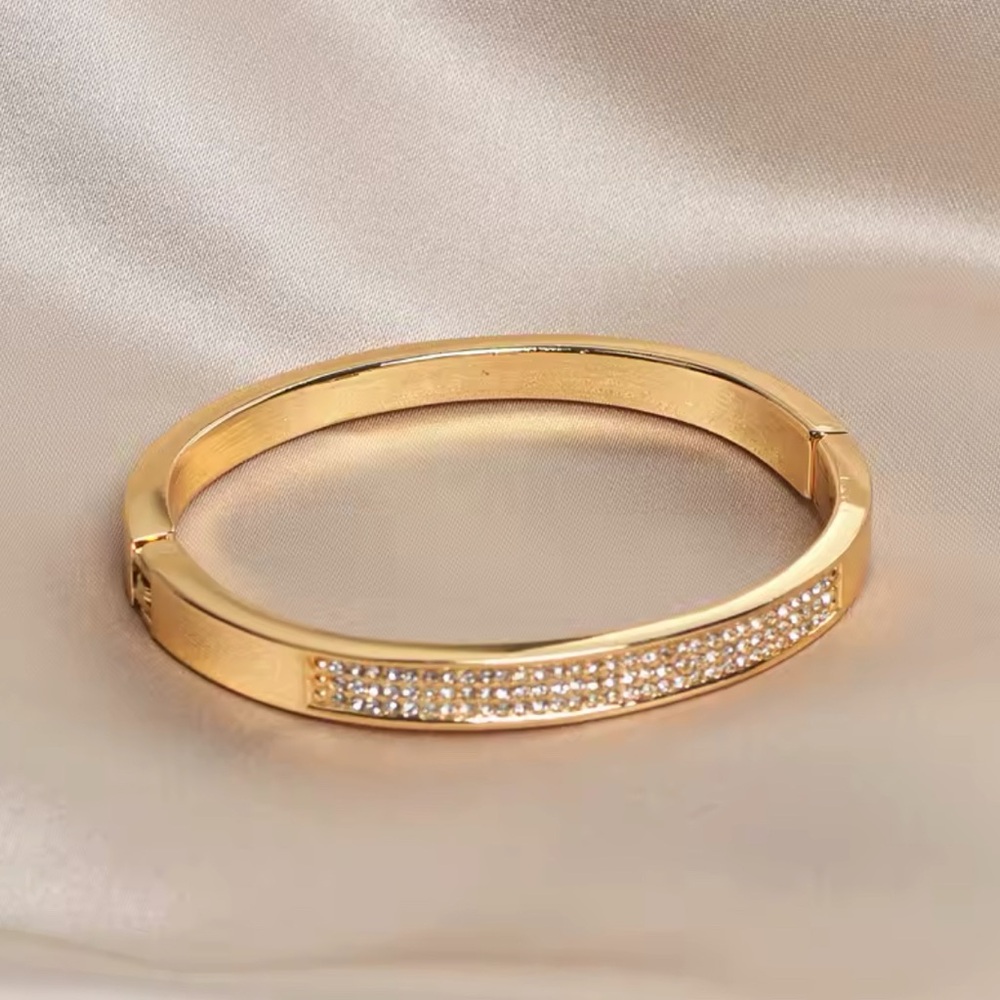 Gold Crystal Cuff Bangle - Picture 2 of 2
